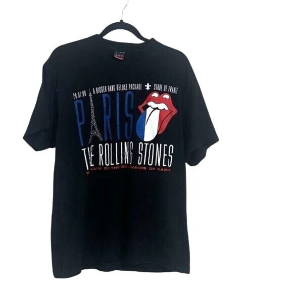 The Rolling Stones Paris Concert T-Shirt L KSHK Custommade 100% Cotton Black - Picture 1 of 8